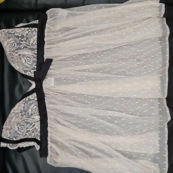 Linea Donatella M Womens Satin Trimmed Mesh Babydoll Lingerie Top Ivory& Black - Picture 3 of 12